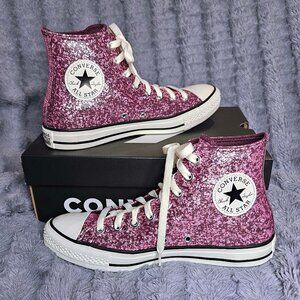 NEW! Converse CTAS Women's High Top Purple Glitter sneakers, size US 9; with box